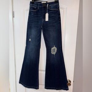 Petra Fashions Blue Flare Wide Leg Jeans with Distressed Details